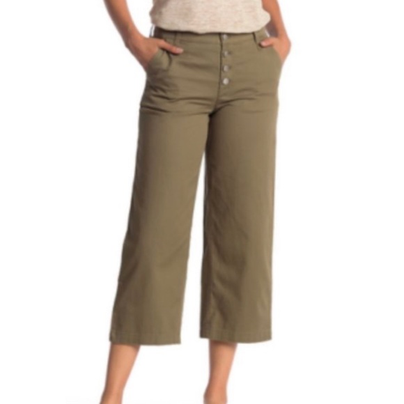 J. Crew Green Wide Leg Button Fly Trouser Pants